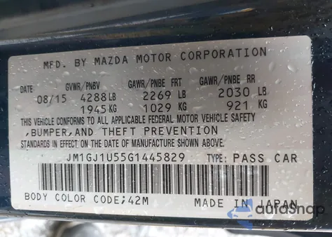 2016 Mazda Mazda6 I Sport z USA, uszkodzony, nr VIN JM1GJ1U55G1445829